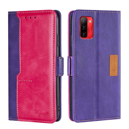 

For Ulefone Note 13P Contrast Color Side Buckle Leather Phone Case(Purple + Rose Red)