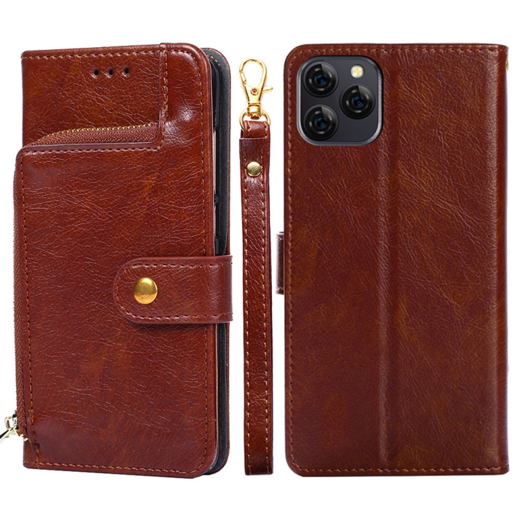 

For Blackview A95 Zipper Bag Leather Phone Case(Brown)