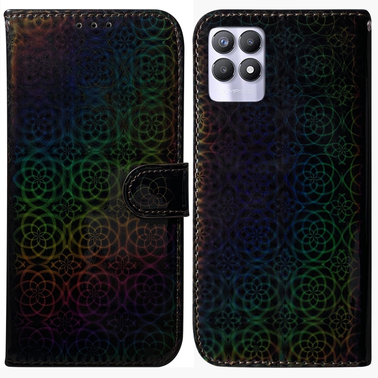 

For OPPO Realme 8i Colorful Magnetic Buckle Leather Phone Case(Black)