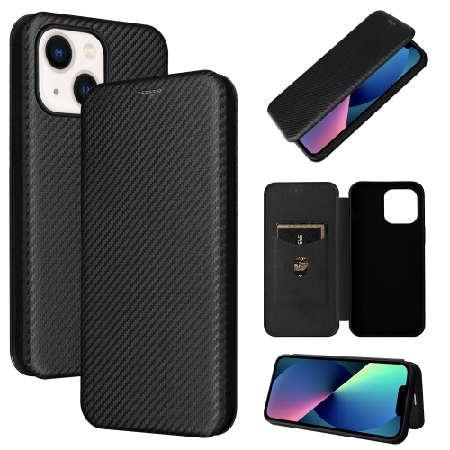 

For iPhone 14 Carbon Fiber Texture Flip Leather Phone Case (Black)