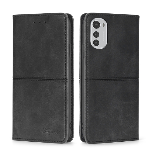 

For Motorola Moto E32 4G Cow Texture Magnetic Horizontal Flip Leather Phone Case(Black)