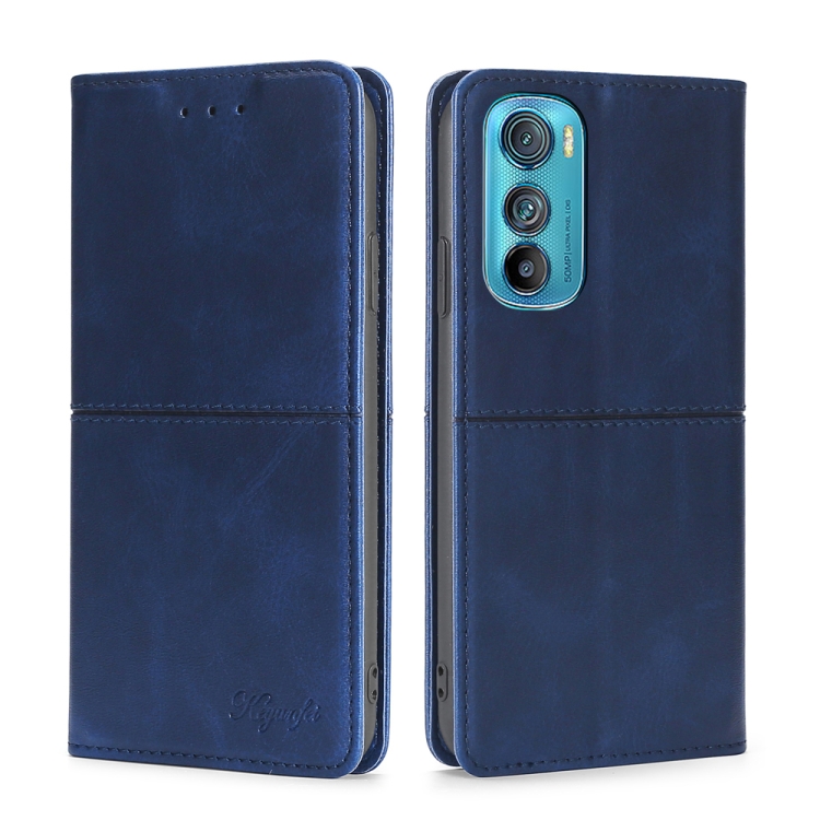 

For Motorola Edge 30 Cow Texture Magnetic Horizontal Flip Leather Phone Case(Blue)