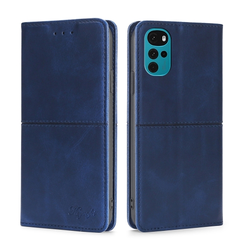 

For Motorola Moto G22 Cow Texture Magnetic Horizontal Flip Leather Phone Case(Blue)