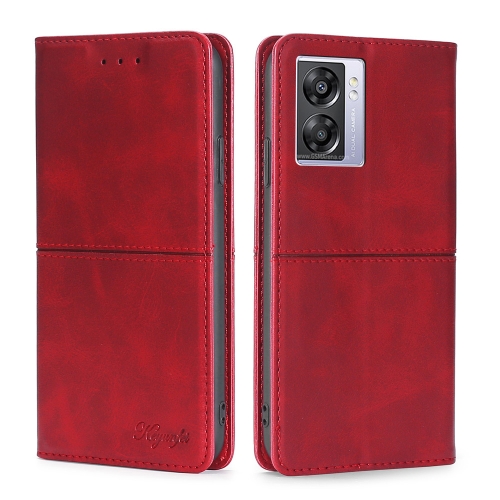 

For OPPO A57 5G 2022/Realme Q5i Cow Texture Magnetic Horizontal Flip Leather Phone Case(Red)