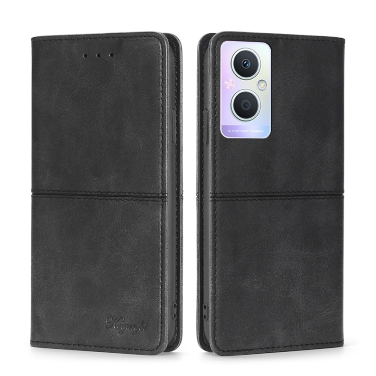 

For OPPO A96 5G Cow Texture Magnetic Horizontal Flip Leather Phone Case(Black)