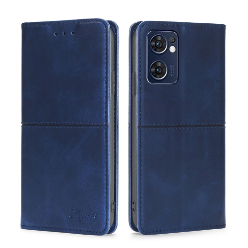 

For OPPO Reno7 5G Global/Find X5 Lite Cow Texture Magnetic Horizontal Flip Leather Phone Case(Blue)