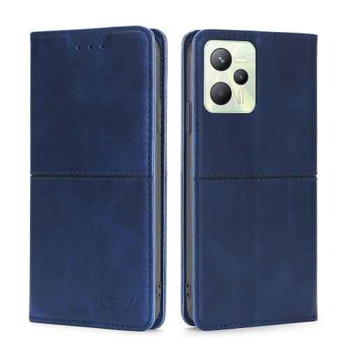 

For OPPO Realme C35 Cow Texture Magnetic Horizontal Flip Leather Phone Case(Blue)