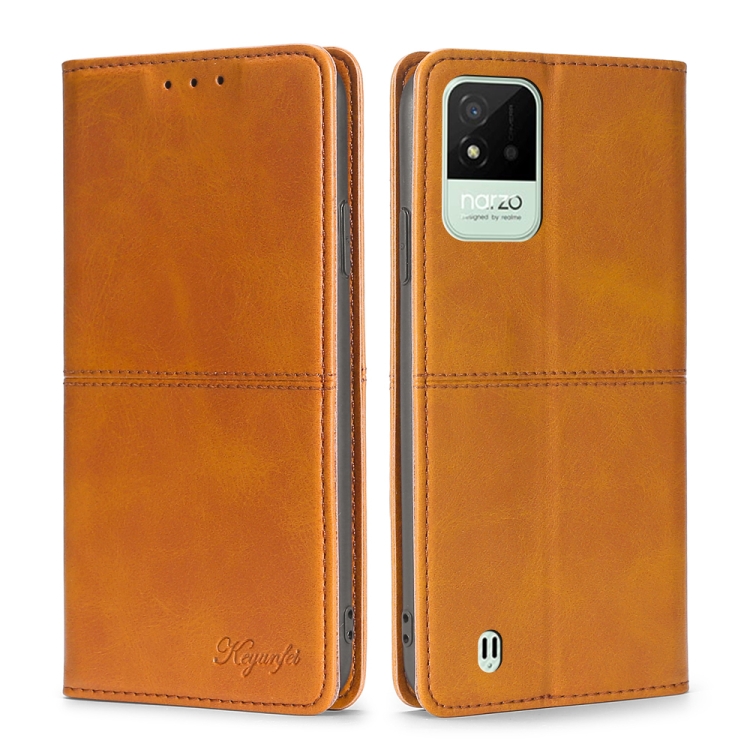 

For OPPO Realme Narzo 50i Cow Texture Magnetic Horizontal Flip Leather Phone Case(Light Brown)