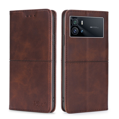 

For vivo iQOO 9 5G Cow Texture Magnetic Horizontal Flip Leather Phone Case(Dark Brown)