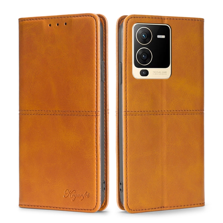 

For vivo S15 5G Cow Texture Magnetic Horizontal Flip Leather Phone Case(Light Brown)