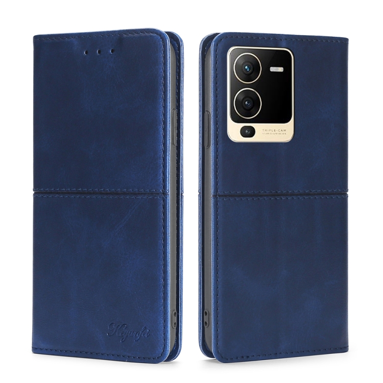 

For vivo S15 5G Cow Texture Magnetic Horizontal Flip Leather Phone Case(Blue)