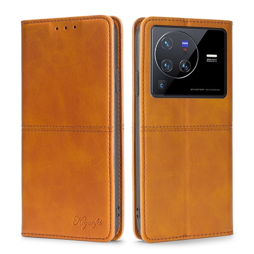 

For vivo X80 Pro Cow Texture Magnetic Horizontal Flip Leather Phone Case(Light Brown)