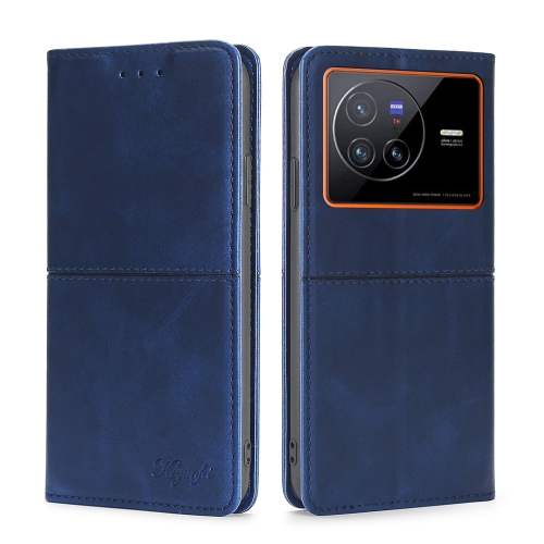 

For vivo X80 Cow Texture Magnetic Horizontal Flip Leather Phone Case(Blue)