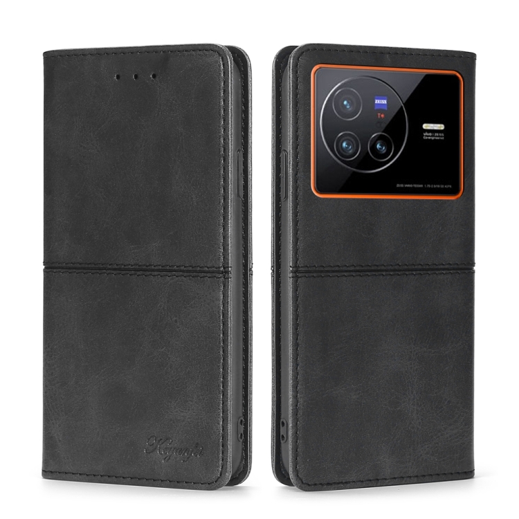 

For vivo X80 Cow Texture Magnetic Horizontal Flip Leather Phone Case(Black)