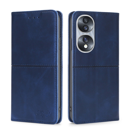 

For Honor 70 Cow Texture Magnetic Horizontal Flip Leather Phone Case(Blue)