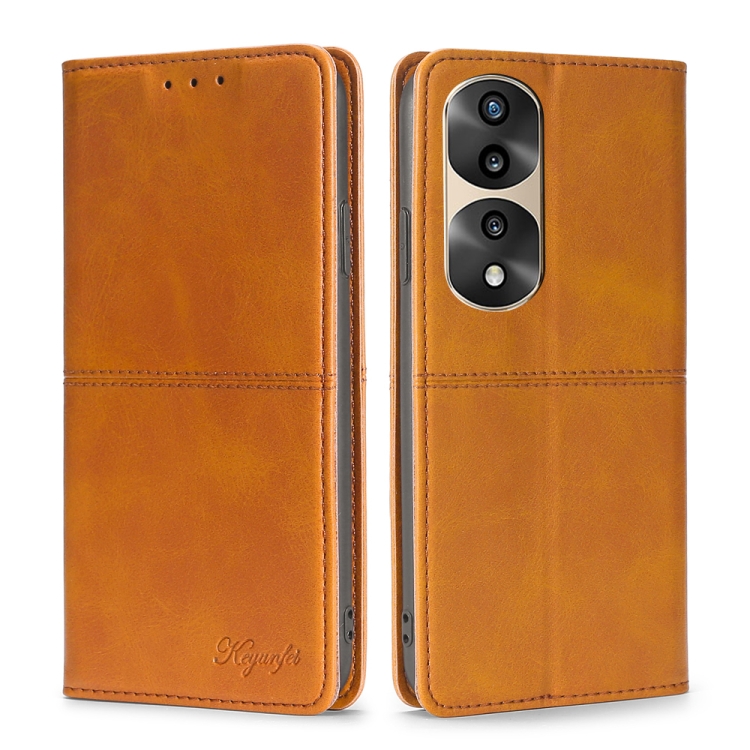 

For Honor 70 Pro Cow Texture Magnetic Horizontal Flip Leather Phone Case(Light Brown)