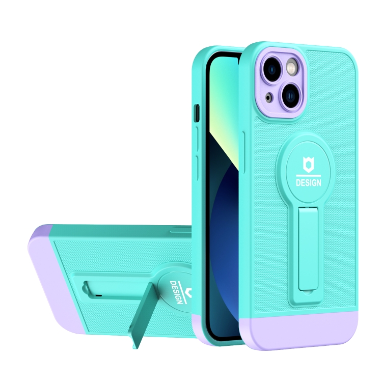 

Small Tail Holder TPU+PC Phone Case For iPhone 13(Light Green+Purple)