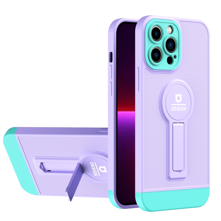 

For iPhone 13 Pro Small Tail Holder TPU+PC Phone Case (Purple+Light Green)