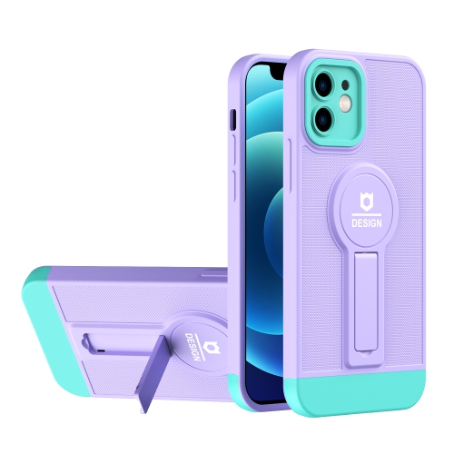 

For iPhone 12 Small Tail Holder TPU+PC Phone Case(Purple+Light Green)