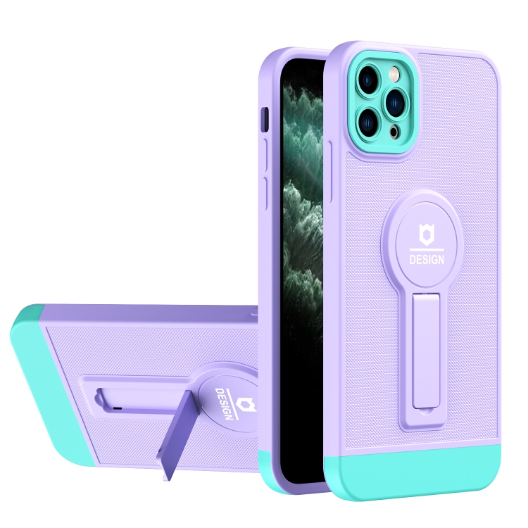 

For iPhone 11 Pro Max Small Tail Holder TPU+PC Phone Case (Purple+Light Green)