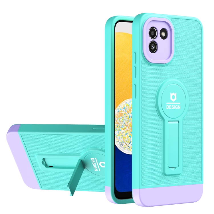 

For Samsung Galaxy A03 164mm Small Tail Holder TPU+PC Phone Case(Light Green+Purple)