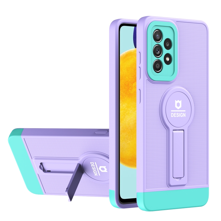

For Samsung Galaxy A33 5G Small Tail Holder TPU+PC Phone Case(Purple+Light Green)