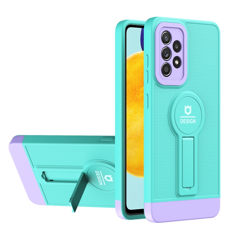 

For Samsung Galaxy A73 5G Small Tail Holder TPU+PC Phone Case(Light Green+Purple)