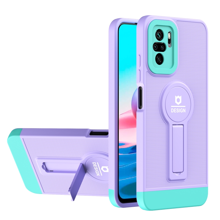 

For Xiaomi Redmi Note 10 4G / Note 10S Small Tail Holder TPU+PC Phone Case(Purple+Light Green)