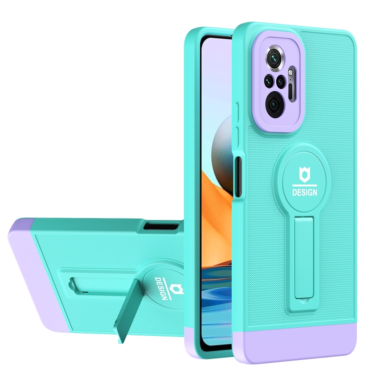 

For Xiaomi Redmi Note 10 Pro 4G Small Tail Holder TPU+PC Phone Case(Light Green+Purple)