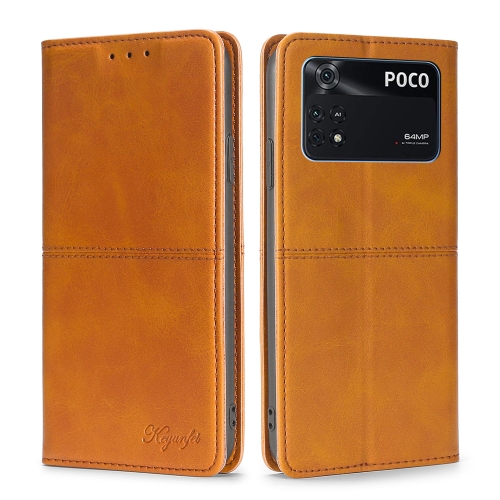 

For Xiaomi Poco M4 Pro Cow Texture Magnetic Horizontal Flip Leather Phone Case(Light Brown)