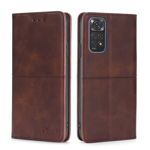 

For Xiaomi Redmi Note 11 4G Global/Redmi Note 11S Cow Texture Magnetic Horizontal Flip Leather Phone Case(Dark Brown)