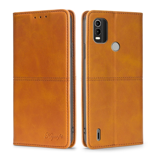 

For Nokia C21 Plus Cow Texture Magnetic Horizontal Flip Leather Phone Case(Light Brown)