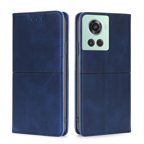 

For OnePlus Ace/10R Cow Texture Magnetic Horizontal Flip Leather Phone Case(Blue)