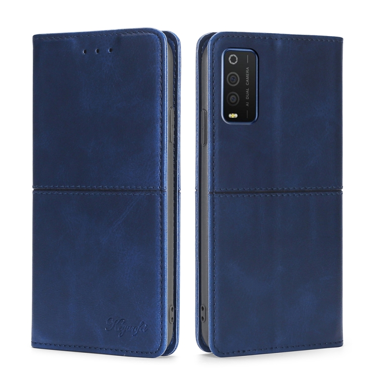 

For TCL 205 Cow Texture Magnetic Horizontal Flip Leather Phone Case(Blue)
