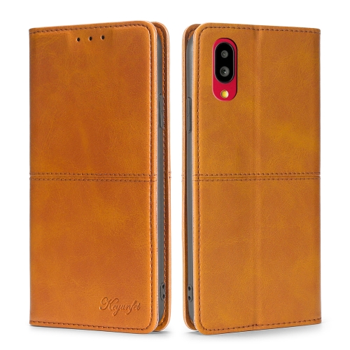 

For Sharp Simple Sumaho 6/A201SH Cow Texture Magnetic Horizontal Flip Leather Phone Case(Light Brown)