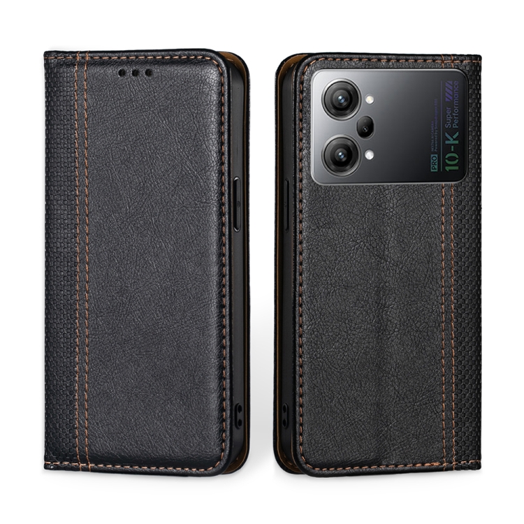 

For OPPO K10 Pro 5G Grid Texture Magnetic Flip Leather Phone Case(Black)
