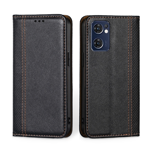 

For OPPO Reno7 5G Global / Find X5 Lite Grid Texture Magnetic Flip Leather Phone Case(Black)