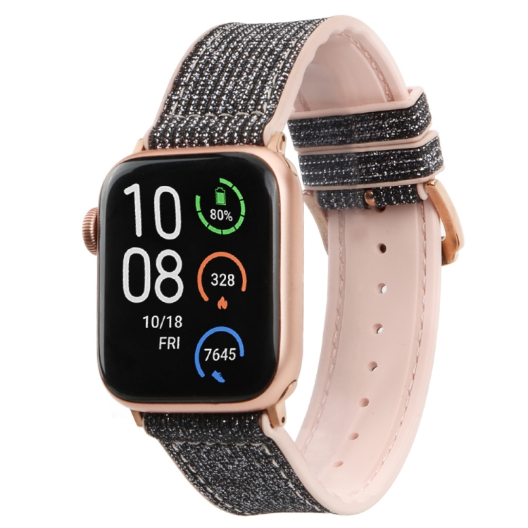 

Glitter Starry Sky Watch Band For Apple Watch Series 7 45mm / 6&SE&5&4 44mm / 3&2&1 42mm(Black)