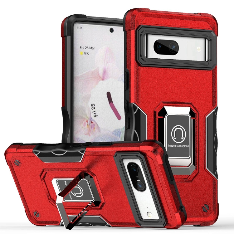 

For Google Pixel 7 5G Ring Holder Non-slip Armor Phone Case(Red)