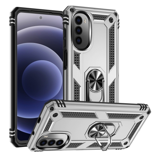 

For Motorola Moto G52 Shockproof TPU + PC Holder Phone Case(Silver)