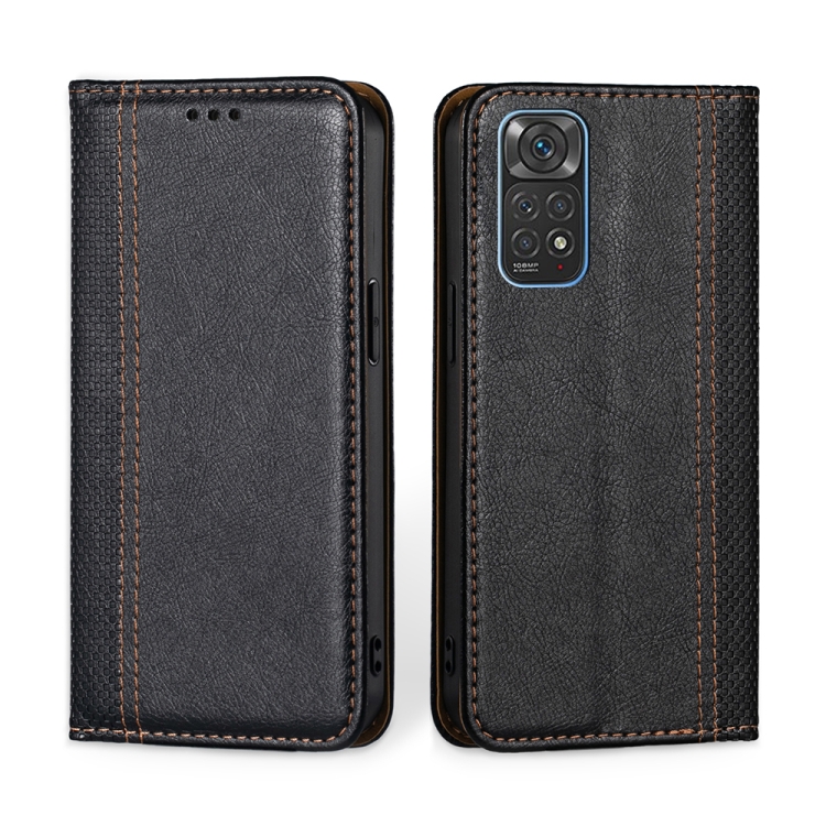 

For Xiaomi Redmi Note 11 Global / Note 11S Grid Texture Magnetic Flip Leather Phone Case(Black)