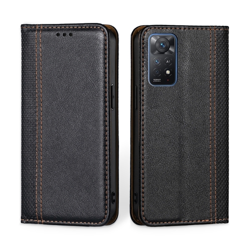 

For Xiaomi Redmi Note 11 Pro 4G/5G Global Grid Texture Magnetic Flip Leather Phone Case(Black)