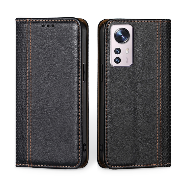 

For Xiaomi 12 Pro Grid Texture Magnetic Flip Leather Phone Case(Black)