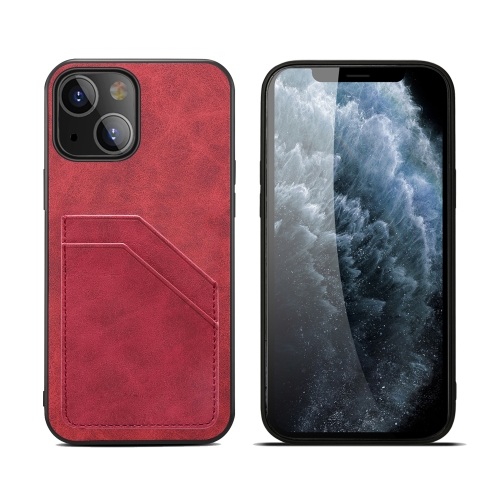 

Card Slots Full Coverage PU+TPU Phone Case For iPhone 13(Red)