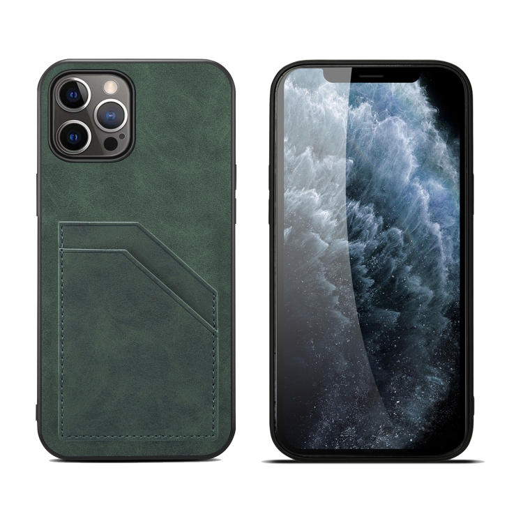 

For iPhone 13 Pro Max Card Slots Full Coverage PU+TPU Phone Case (Green)