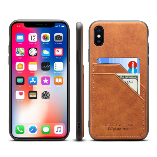 

Card Slots Full Coverage PU+TPU Phone Case For iPhone X / XS(Brown)