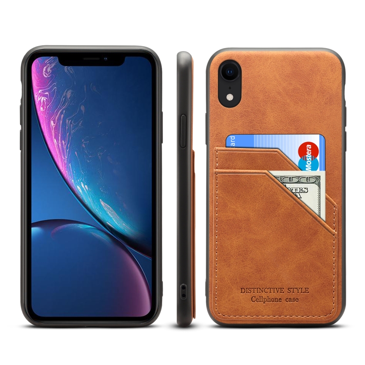 

Card Slots Full Coverage PU+TPU Phone Case For iPhone XR(Brown)