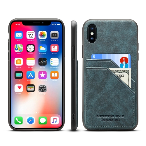 

Card Slots Full Coverage PU+TPU Phone Case For iPhone XS Max(Blue)