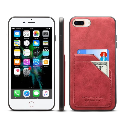 

Card Slots Full Coverage PU+TPU Phone Case For iPhone 8 Plus / 7 Plus(Red)