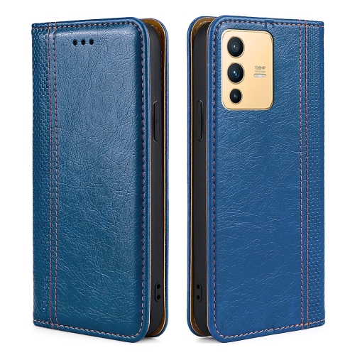 

For vivo S12 / V23 5G Grid Texture Magnetic Flip Leather Phone Case(Blue)